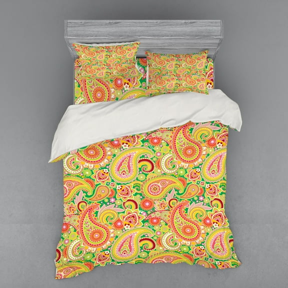 Ambesonne Paisley Bedding Set 4 Pcs, Colorful Vintage, Queen, Multicolor