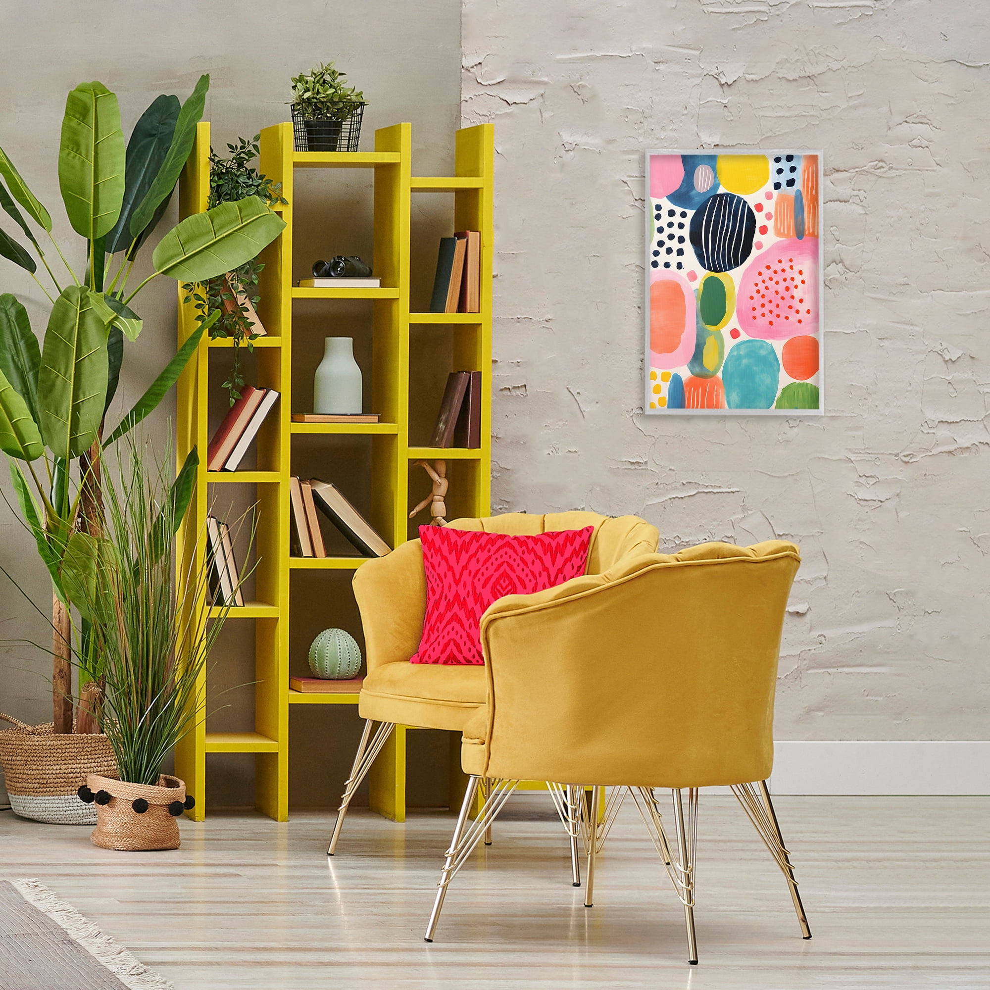Stupell Industries Whimsical Patterned Shapes Abstract Painting Gray Framed Art Print Wall Art, 16 x 24