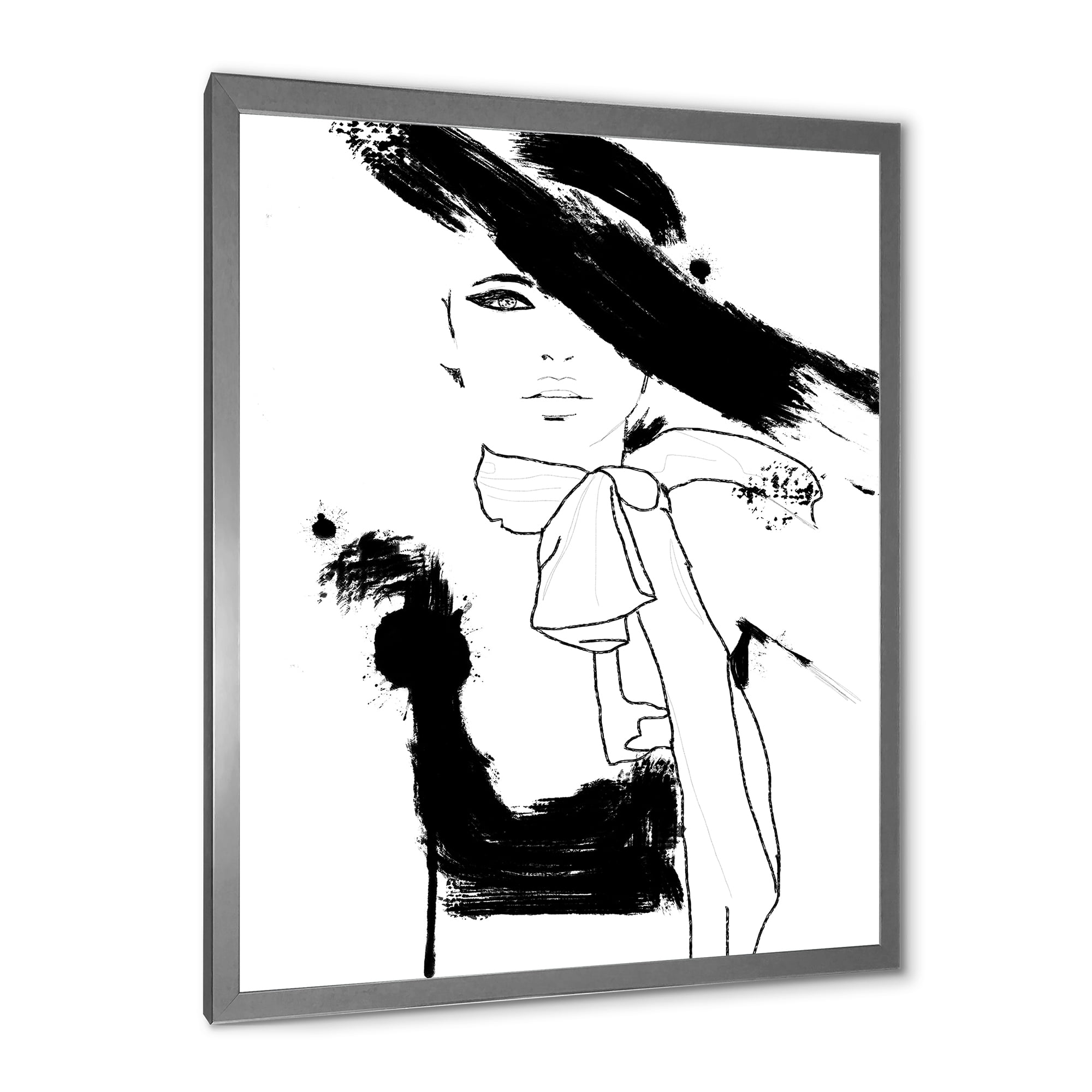 Designart 'Beautiful Black and White Model Haute Couture Fashion Woman II' Modern Framed Art Print