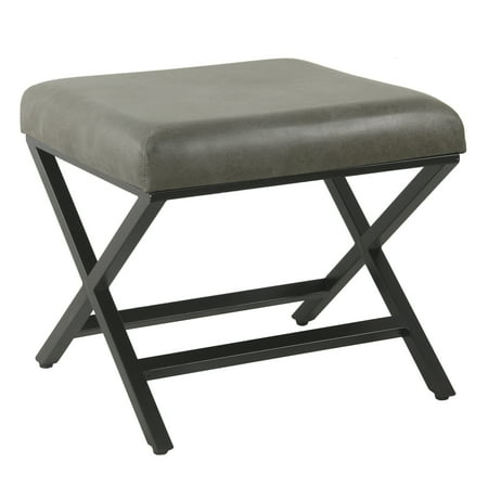 HomePop Modern Metal X-base Ottoman - Gray Faux Leather