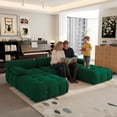 thumbnail image 6 of Magic Home 103.95" Modular Sectional Sofa with Movable Ottomans, Modern Flannel Fabric Deep Seat U-Shaped Cloud Couches Green Couch for Living Room, Apartment, Office, 5-Seat, Green, 6 of 12