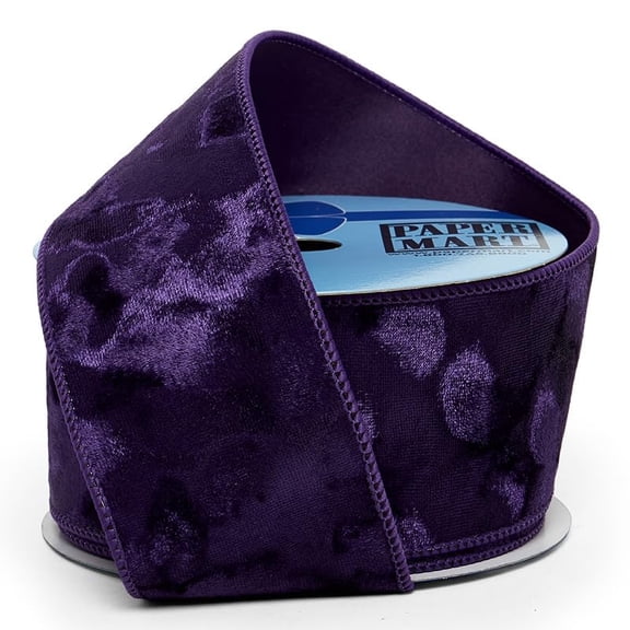 VoraLuxeCo Brushed Velvet Wired Ribbon Purple 2.5 in x 10 Yards