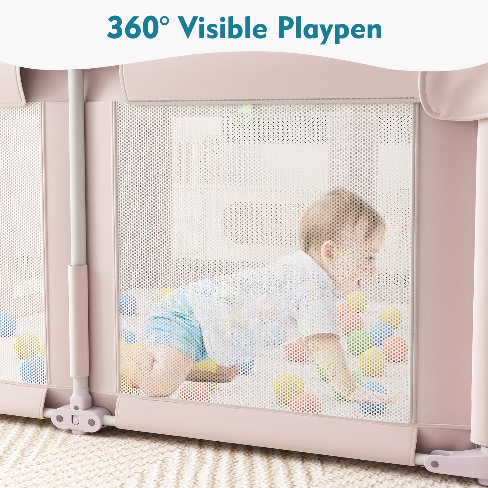 Baby Playpen 51" x 51", Play Pens for Babies and Toddlers Baby Fence Play Yards for Indoor & Outdoor with Breathable Mesh Anti-Fall Playpen, Pink
