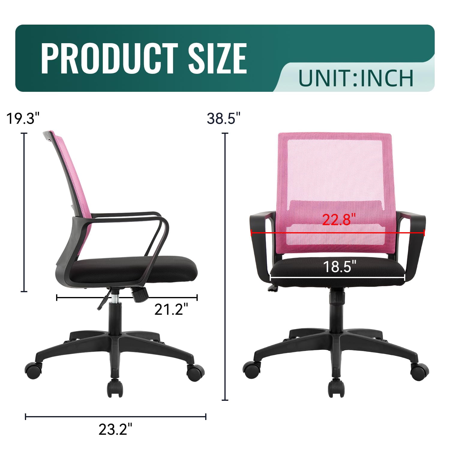 FDW Ergonomic Mesh Office Chair - Adjustable Mid-Back Computer Desk Chair with Lumbar Support, Pink