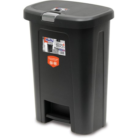 Hefty 10 Gal Wide Step On Textured Trash Can Black With Silver Lid Hefty 10 Gal Wide Step On Textured Trash Can Black With Silver Lid Lock