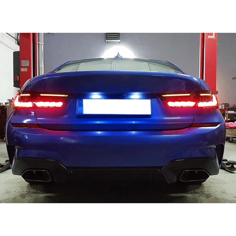 Can-Bus Error Free OEM-Fit 3W Full LED License Plate Light Kit For BMW Gxx Chassis Code G20 3 Series, G30 5 Series, G05 X5, Powered By 12-Piece Ice Blue Aqua LED Diodes