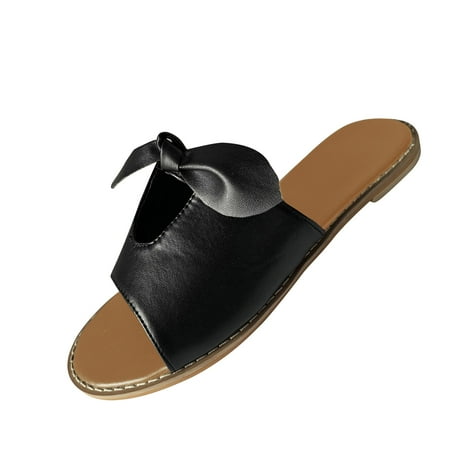 

Trendy Bowknot Slides for Women Summer Dressy Metallic Flats Sandals Casual Slip On Open Toe Beach Dating Slippers