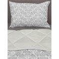 thumbnail image 3 of Baroque Comforter & Sham Bedding Set, Repeating Flower Bouquet Inspired Motifs on Plain Backdrop Illustration, 3 pcs Duvet Set Microfiber Filling Quilt, 5 Sizes, White and Pale Grey, by Ambesonne, 3 of 4