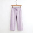 thumbnail image 4 of Pants for Women Elastic Stripe Pants Casual Loose Straight Cropped with Pocket Pants Purple XXL, 4 of 7