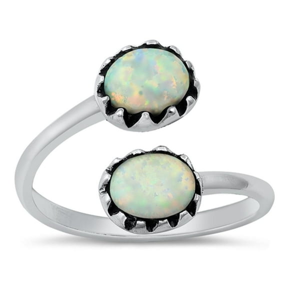 CHOOSE YOUR COLOR Adjustable White Simulated Opal Ring .925 Sterling Silver Band CZ Female Size 5