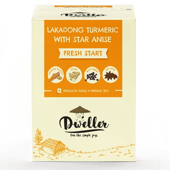 Dweller Lakadong Turmeric with Star Anise Herbal Tea, Caffeine-Free, No Added Flavoring, Hot or Iced Tea, Tea Bags, 18 Count
