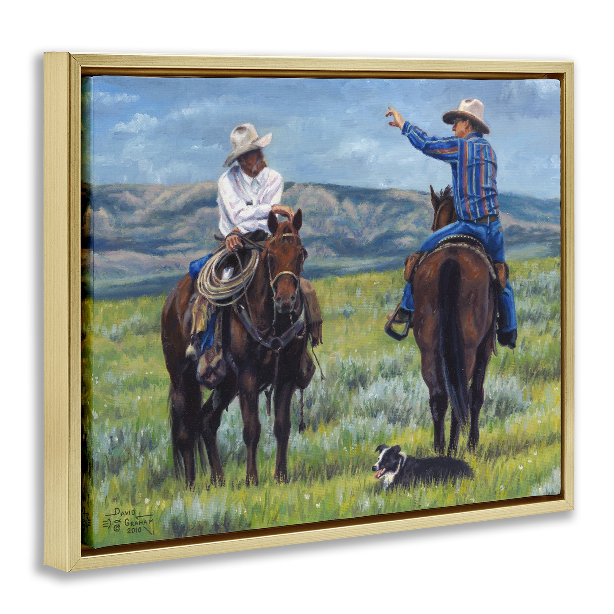 Stupell Industries Cowboy Logic Scene Animals & Insects Painting Gold Floater Framed Canvas Art Print Wall Art, 31 x 25