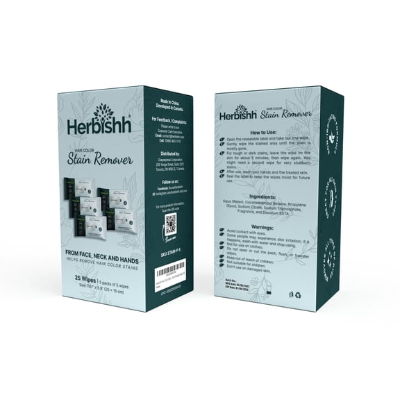 Herbishh Hair Color Stain Remover Wipes - Gentle Formula for Dye Cleanup, Skin-Friendly Travel Pack (Pack of 5)