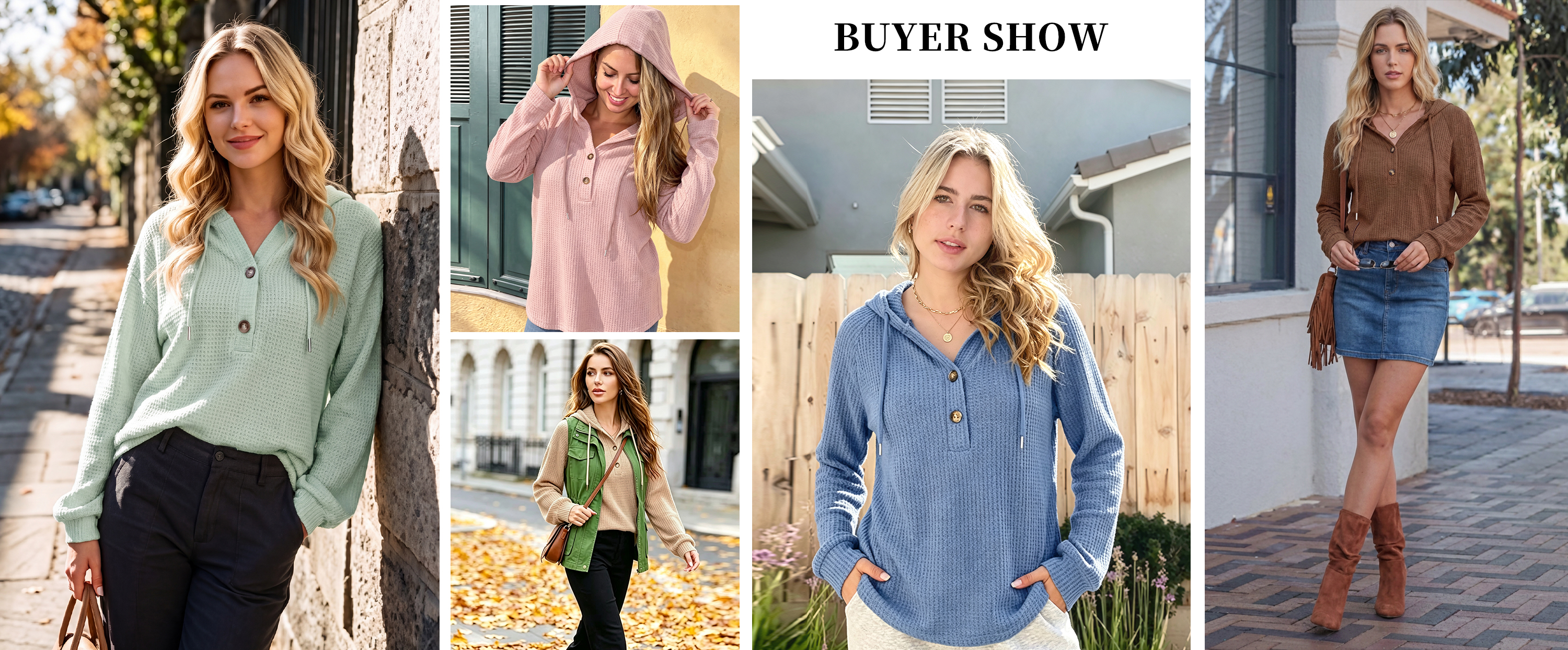 Fantaslook Women's Waffle Knit Hoodie, Button V-Neck photo 8