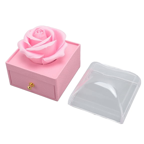Suodoka Elegant Rose Ring Box Multi Purpose Velvet Flower Case for Proposal Wedding and Jewelry Storage, 3.1 Inches / 8.0 cm, Pink