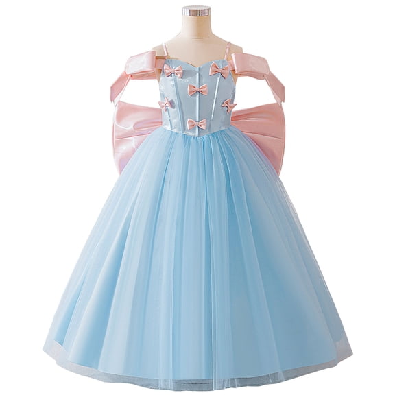 Flower Girl Big Bowknot Dress Off Shoulder Princess Wedding Birthday Evening Ball Gown
