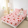 thumbnail image 4 of jejeloiu Kawaii Strawberry Twin Sheet Sets,Red White Geometric Plaid Bedding For Girls Kids 3pcs, 4 of 7