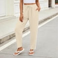 thumbnail image 3 of hlysgo Track Pants for Women Casual Elastic Drawstring Waist Pant Lightweight Baggy Workout Trousers with Pockets Beige,L, 3 of 6
