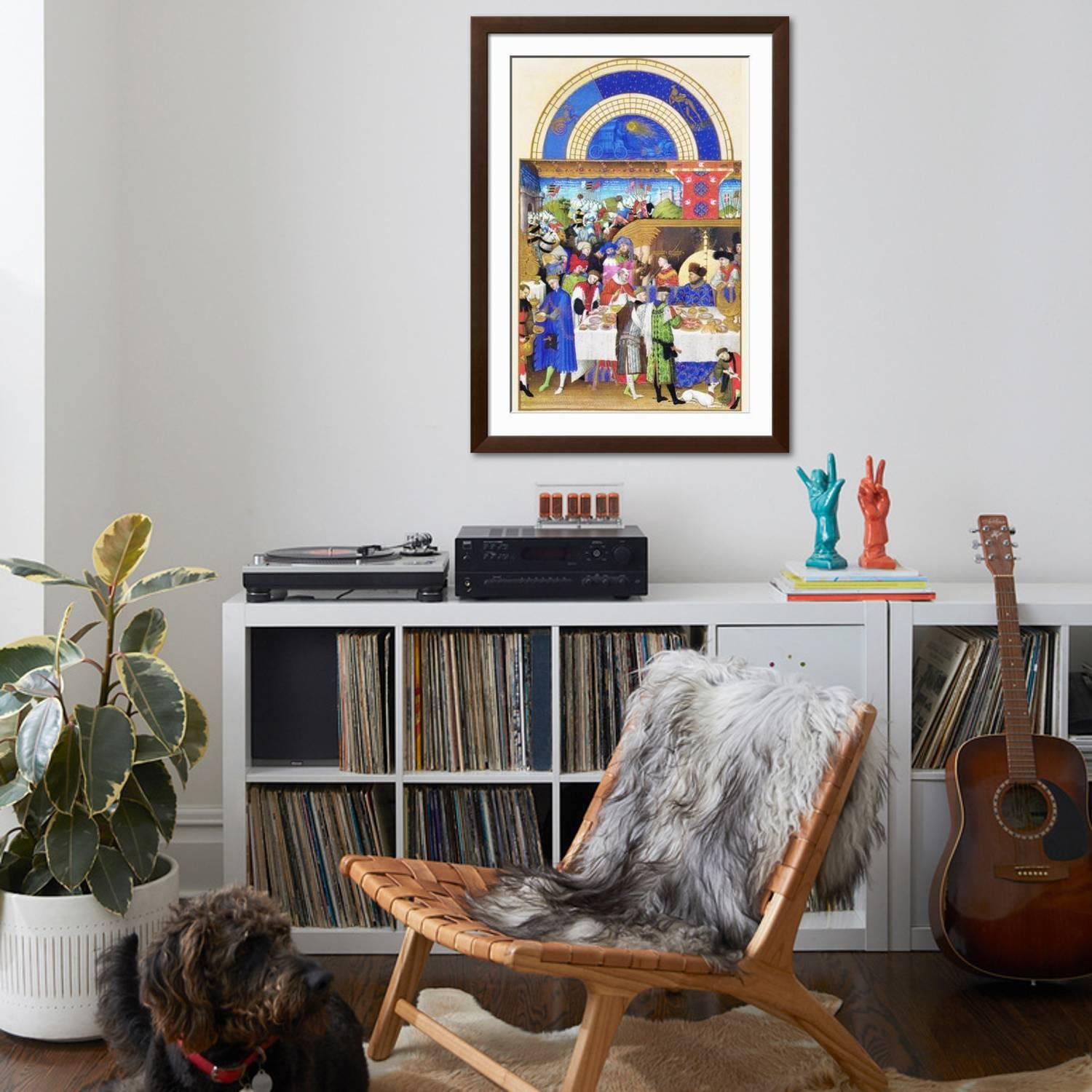 Art.com Le Tres Riches Heures Du Duc De Berry - January Art Print by Paul Herman & Jean Limbourg, Brown Frame Wall Art, 32" x 44"