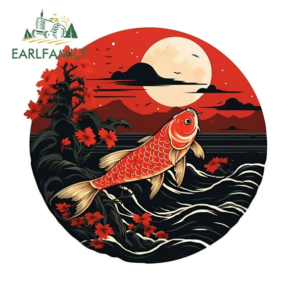 EARLFAMILY 5.1" Fish Japanese Car Stickers Personality Motorcycle Windshield Racing Drifting Helmet Waterproof Vinyl Decal Amusing Exterior Accessories