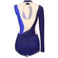 thumbnail image 4 of Alvivi Women Rhinestone Figure Ice Skating Dress Rhythmic Gymnastics Dance One Shoulder Fringed Leotard Navy Blue&Blue S, 4 of 7