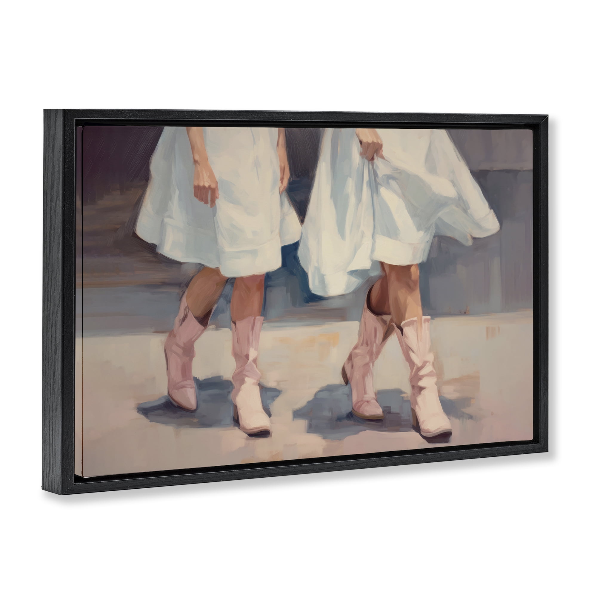 Stupell Industries Friends with Cowgirl Boots People Painting Black Floater Framed Canvas Art Print Wall Art, 31 x 21