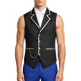 thumbnail image 6 of LEKWK Mens Victorian Vest Vintage Prince Costume Renaissance Gothic Gold Trim Chain Waistcoat Costume Cosplay Halloween Themed Party Fancy Dress, 6 of 9
