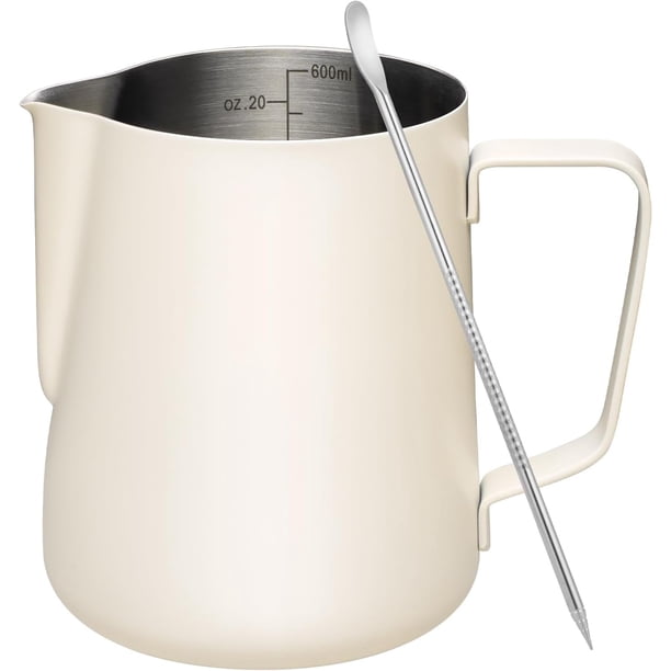 Jarra para espumar leche, taza para espumar leche de 20 oz con escala transparente, accesorios para máquina de café expreso y capuchino de acero inoxidable 304 para barra de café barista con