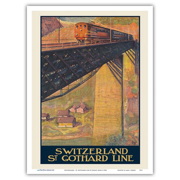 Switzerland - St. Gotthard Line - Matterhorn Gotthard Railway - Vintage Railroad Travel Poster by Daniel Buzzi c.1924 - Master Art Print (Unframed) 9in x 12in