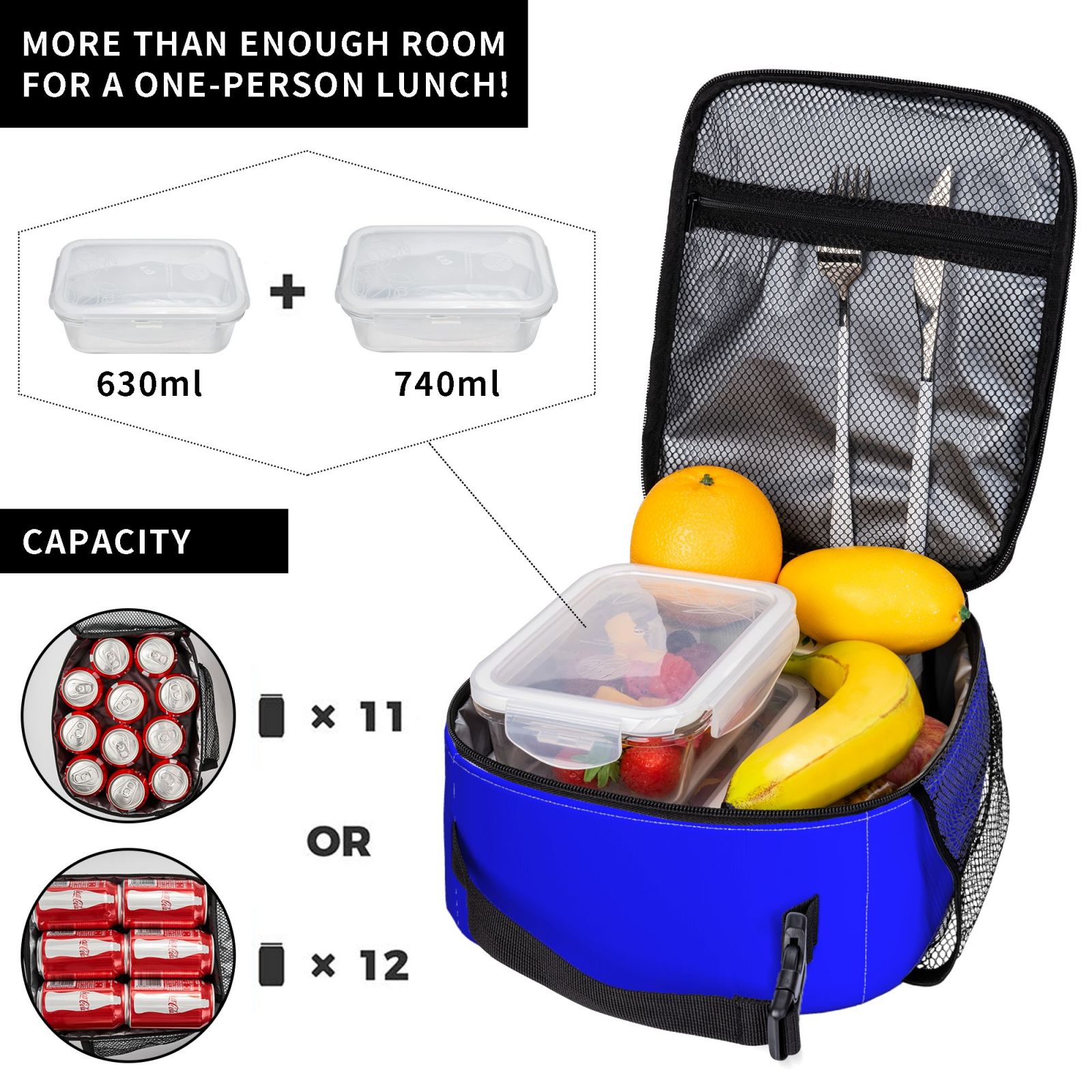 Lunch Bag For Women Men Insulated Portable Lunch Box Bento Box Office Picnic Travel Cooler Bag Blue