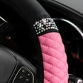 thumbnail image 3 of 15 Inch Rhinestones Soft Leather Elastic Steering Wheel Protector for Most Vehicles Car Interior Accessories with Sparkly Crystal Diamond, Black-Pink, 3 of 6