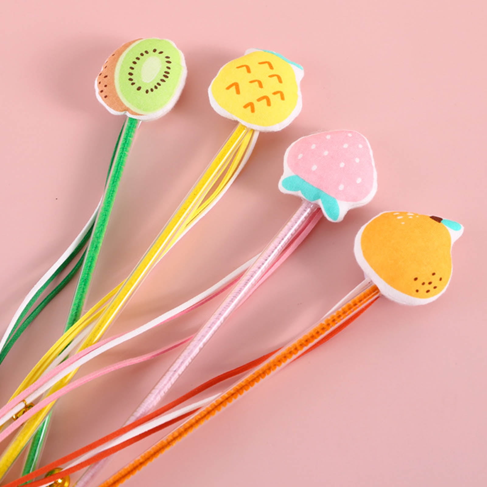 DOPI Cats Wand Toy Cartoon Fruit Pattern Pet Interactive Elastic Rod Pet Kitten Teaser Stick Tassel Toys with Bell Cats Supplies