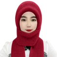 thumbnail image 2 of Women's Scarf Hat Integrated, Plush Lined Knit Beanie with Neck Warmer, Windproof Cold Weather Ear Flap Hat, Thermal Winter Cycling Cap, Unisex Winter Accessory - Brick Red, 2 of 4