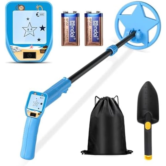 Metal Detector for Kids, Adjustable 24.5”-33.5” Waterproof Beach Kids Metal Detector with 6.5’’ Search Coil and LCD Display for Treasure Hunting (Blue)