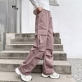 thumbnail image 5 of WhouRiu Girls Casual Cargo Pants Solid Color Elastic Waist Baggy Wide Leg Pants Kids Comfortable Daily Trousers With Pockets,11-12 Years, 5 of 6