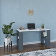 thumbnail image 2 of Ada Home Decor Minimalist Home Office Computer Desk Workstation with 2 Shelves 8-Cube Bookcase, White/Anthracite, 2 of 7