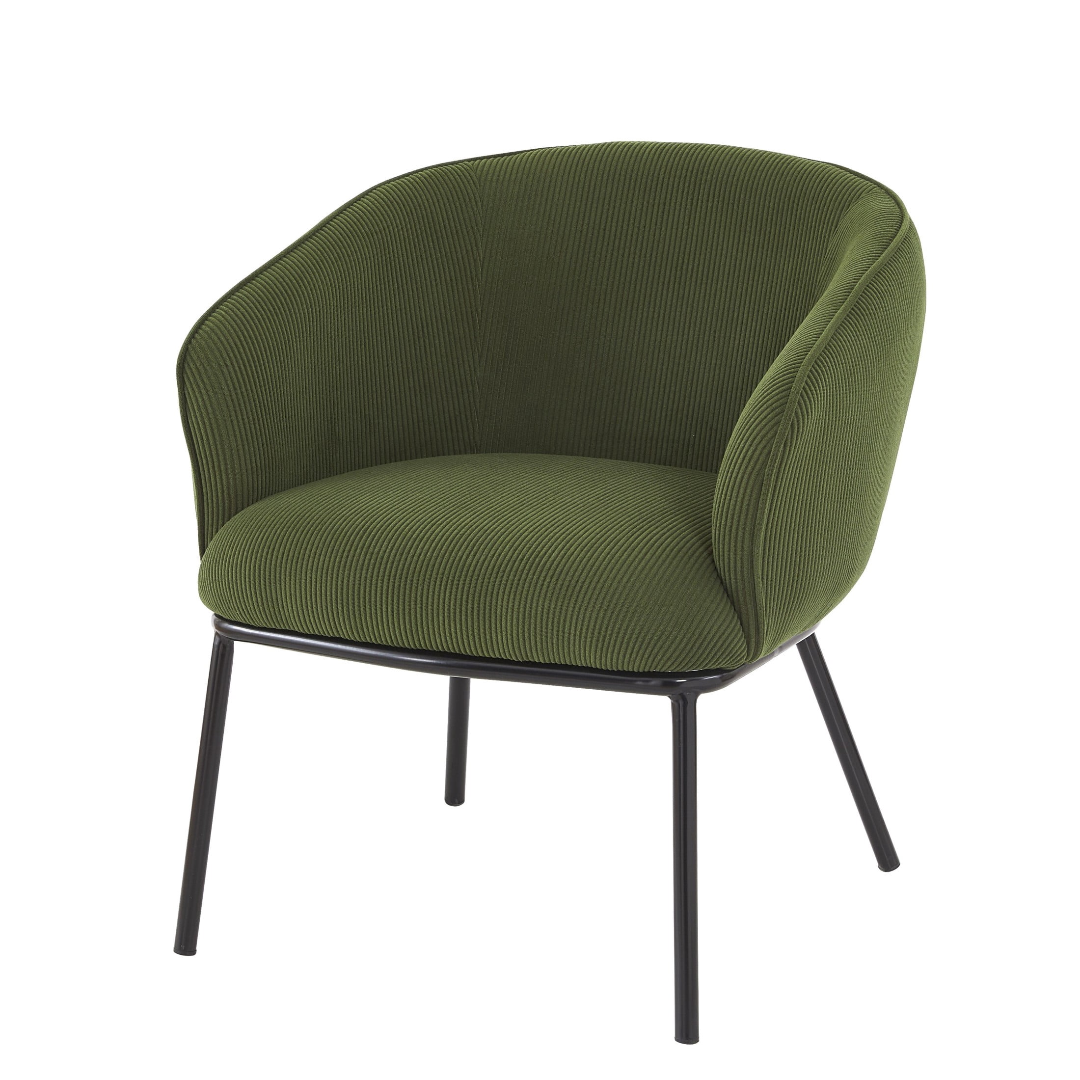GDF Studio Mid-Century Modern Barrel Accent Chair with Corduroy Upholstery & Metal Legs, Green