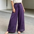 thumbnail image 6 of PBFRDSJ Cotton Linen Plazzo Pants for Women Boho Floral Embroidered Drawstring Pants Casual Wide Leg Peasant Vacation Bottoms, 6 of 7