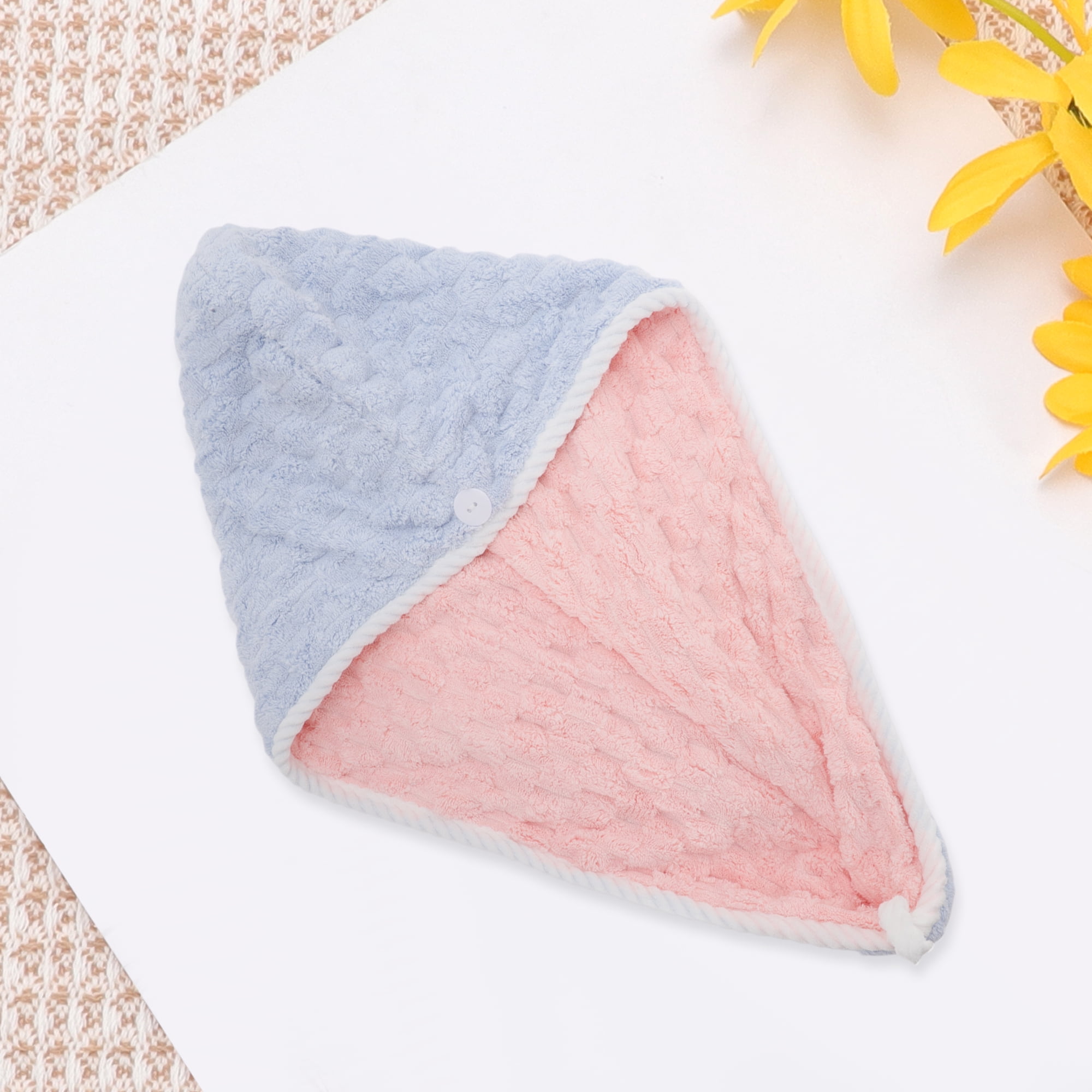 Unique Bargains Water Absorbent Double Layer Hair Towel for Bathroom Hotel Blue, Pink