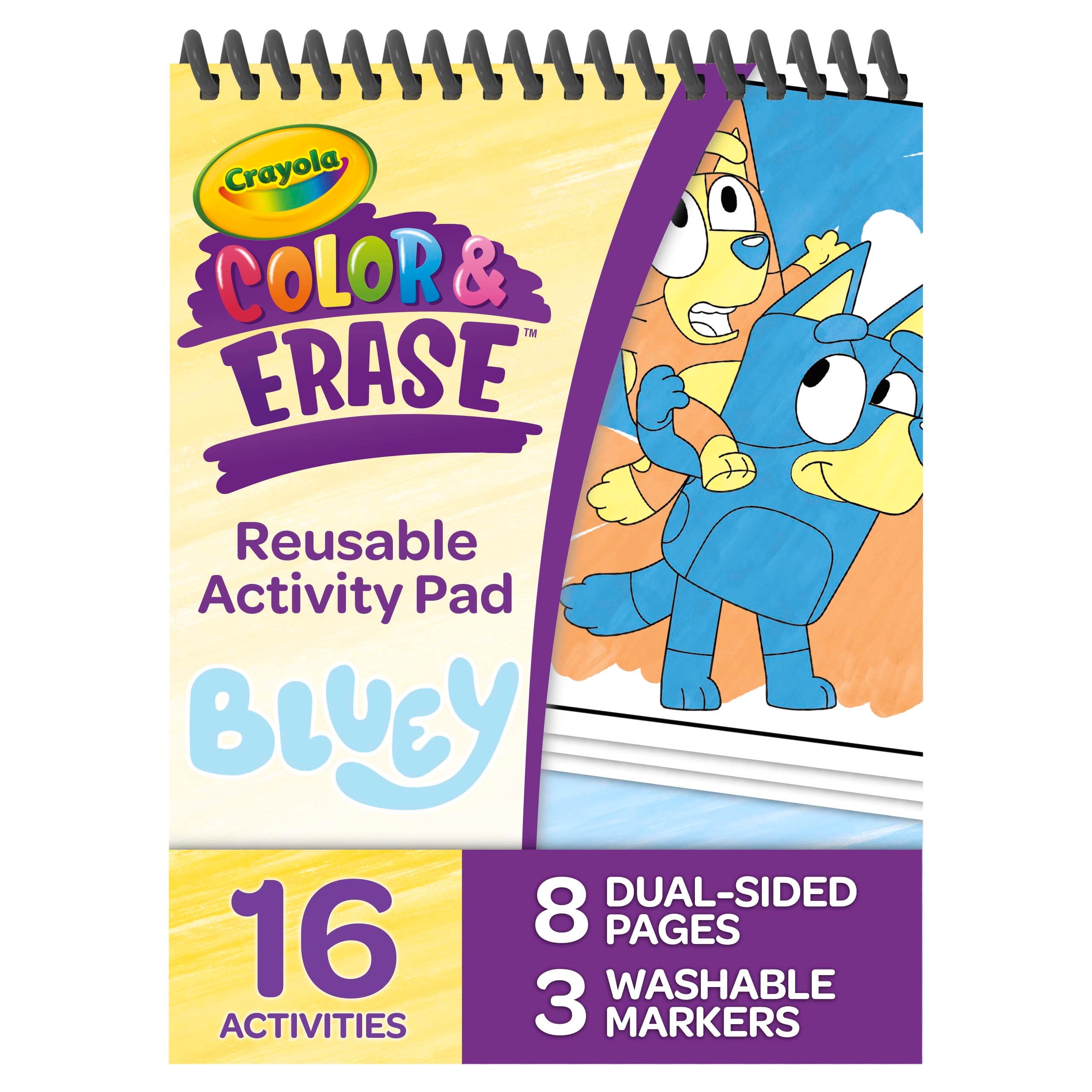 (3 pack) Crayola Bluey Color and Erase Reusable Activity Pad, Toddler Craft, Bluey Coloring, Bluey Gift for Kids