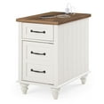thumbnail image 3 of End Table with Charging Station&USB Port, Side Table with Storage Drawers for Living Room, Bedroom, White, 3 of 9