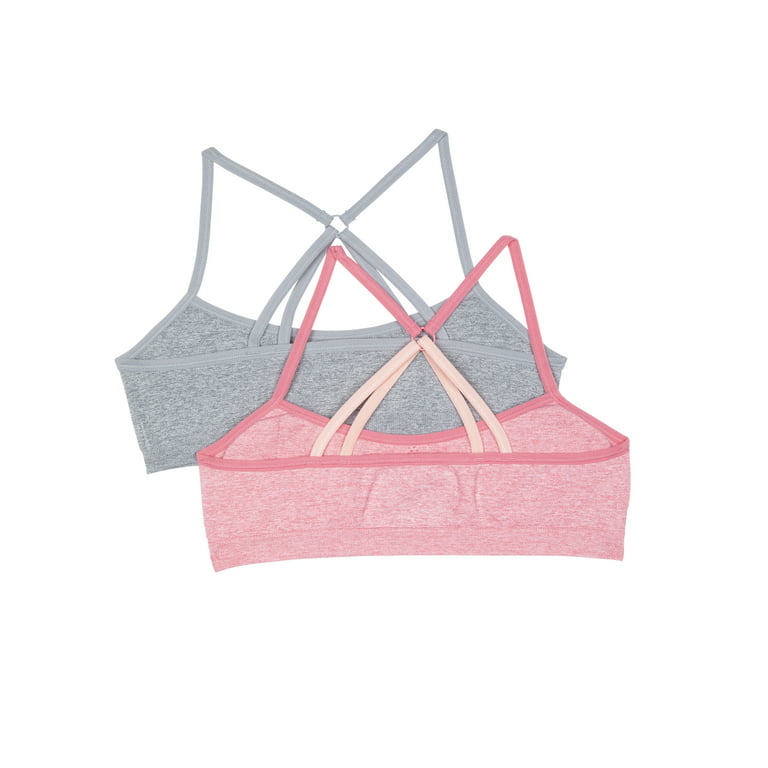 Hanes Girls' Seamless Molded Wirefree Bra 2-Pack Heather Grey/Coral Tide  Heather/Budding Pink M