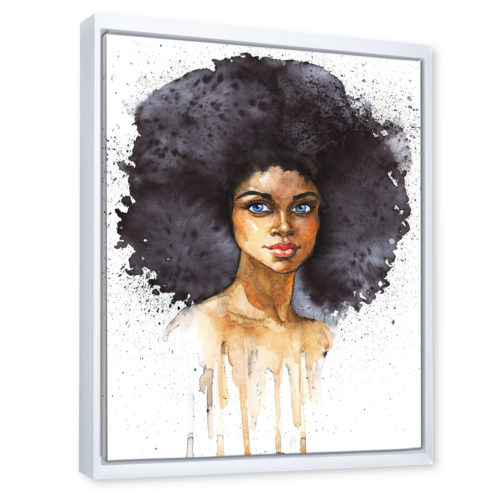 Designart 'Portrait of Afro American Woman X' Modern Framed Canvas Wall Art Print