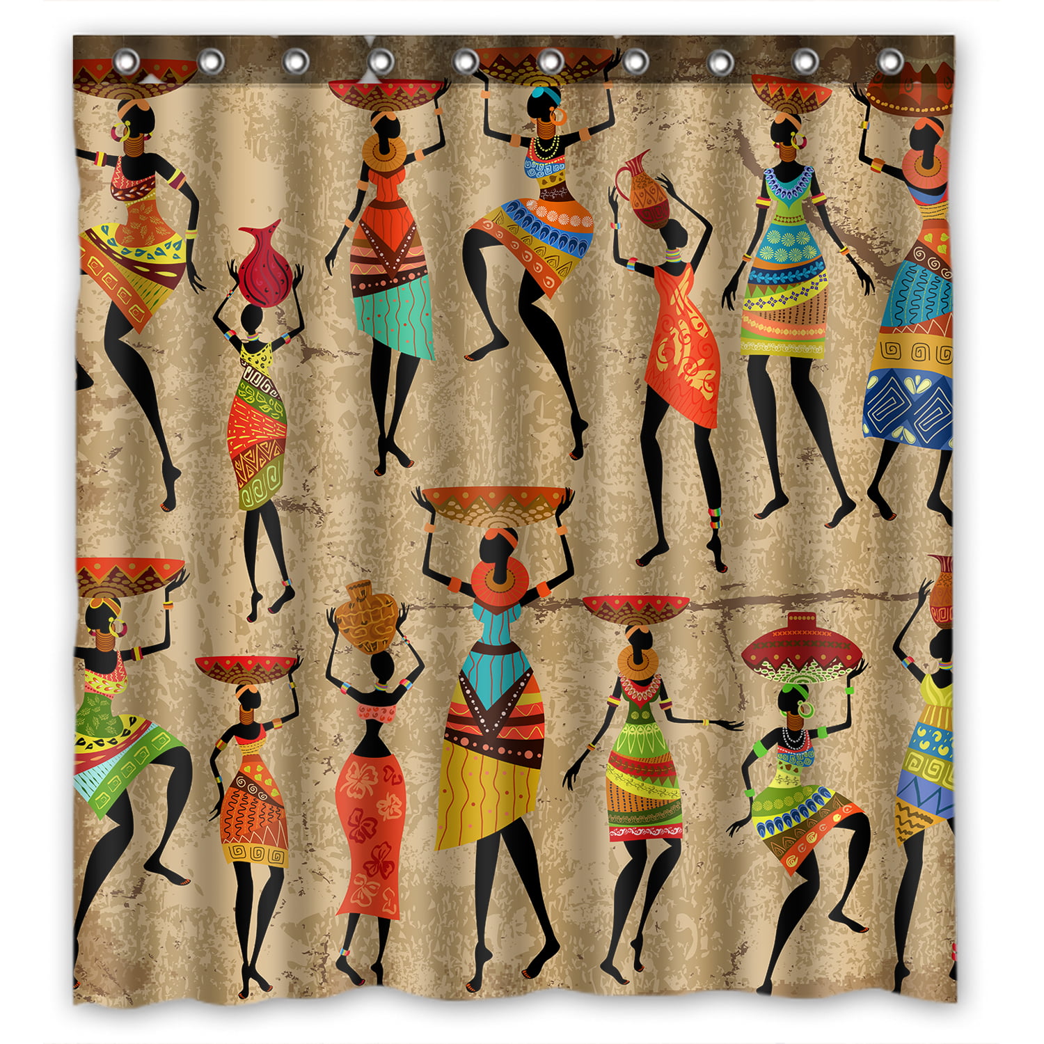 Black Women Extra Long Art Decor Shower Curtain Waterproof Polyester Fabric