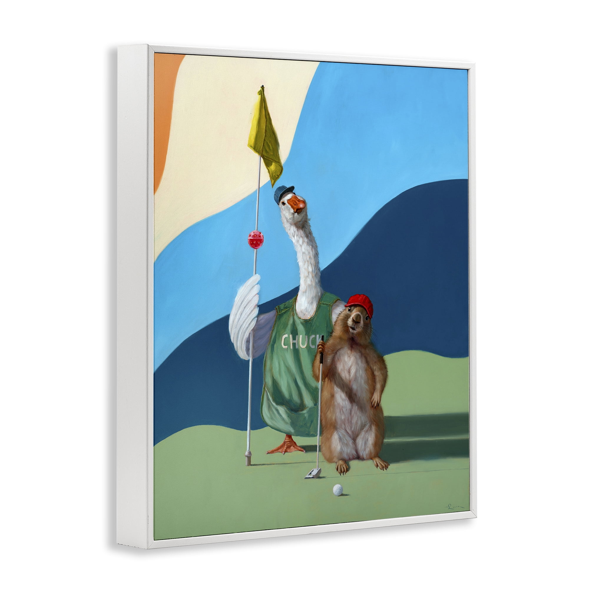 Stupell Industries Golfing Goose & Gopher Sports Painting White Framed Art Print Wall Art, 24 x 30