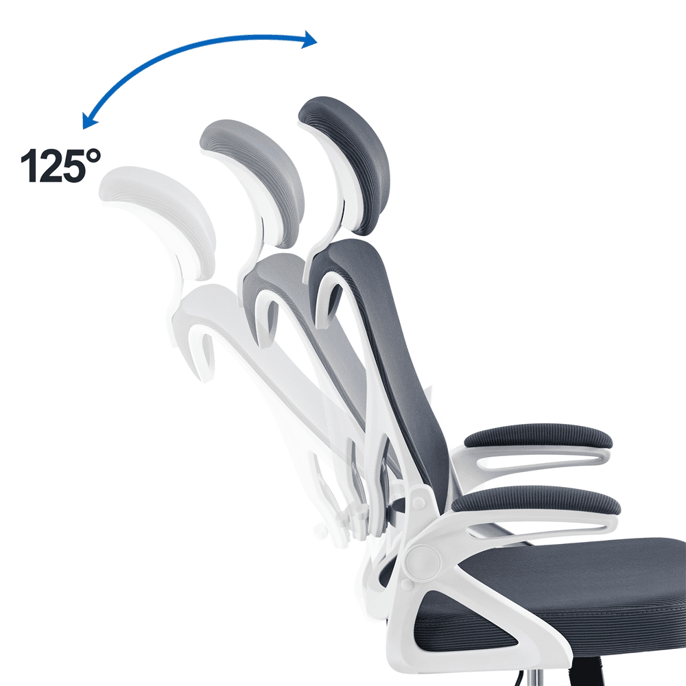 Yaheetech Adjustable High Back Mesh Office Chair with 90° Flip-up Armrest, White/Gray
