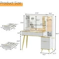 thumbnail image 4 of PAKASEPT Fluted Vanity Desk with Mirror and Lights, 47" Big Modern Vanity Desk with Glass Tabletop, Vanity Table with Charging Station, 4 Drawers, Shelves, RGB Glass Cabinet, for Bedroom, White, 4 of 7