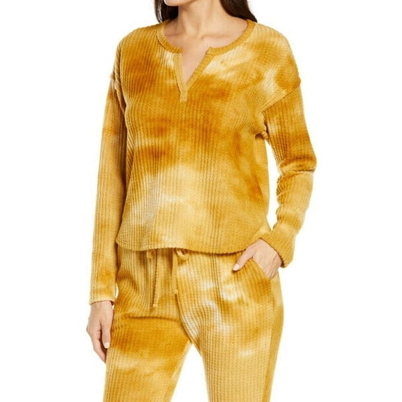 Socialite Thermal Knit Pullover In Mustard Tie Dye Size XL