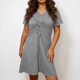 thumbnail image 4 of TKYCMSUAKI Womens Plus Size Summer Dresses Short Sleeve Ruched V Neck T Shirt Dress Casual Solid Color Sundress Midi Dress, 4 of 7