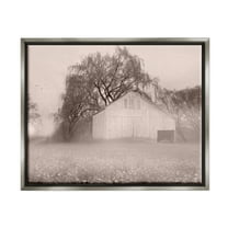Stupell Industries Quaint Wildflower Meadow Countryside Barn Farmland Fog Photograph Luster Gray Floating Framed Canvas Print Wall Art, Design by Lori Deiter